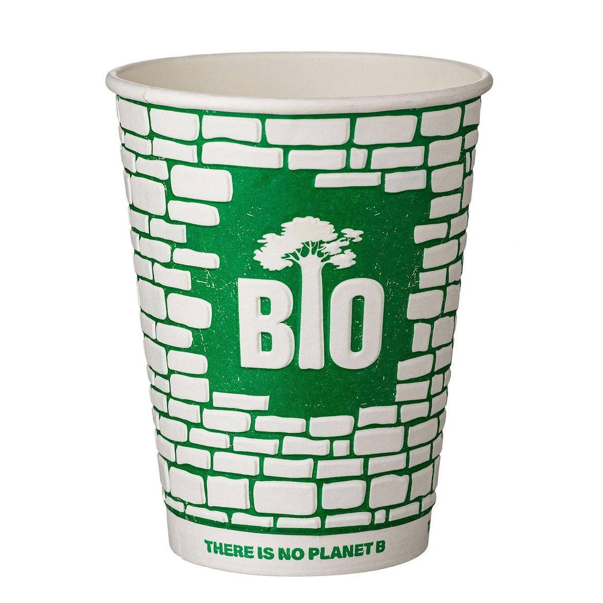 50x BIO Pappbecher 300 ml Brick Wall geprägt wasserbasierend grün/weiß