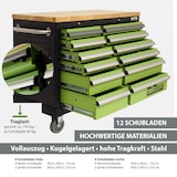 thumbnail of Werkstattwagen DELUXE 12 Schubladen, 123 cm Breite, massiver Arbeitsplatte 4 gefüllte Einlagen