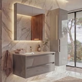thumbnail of Badkamer set HWC-B19b, wastafel spiegelkast wandmeubel, hoogglans MVG-gecertificeerd ~ grijs