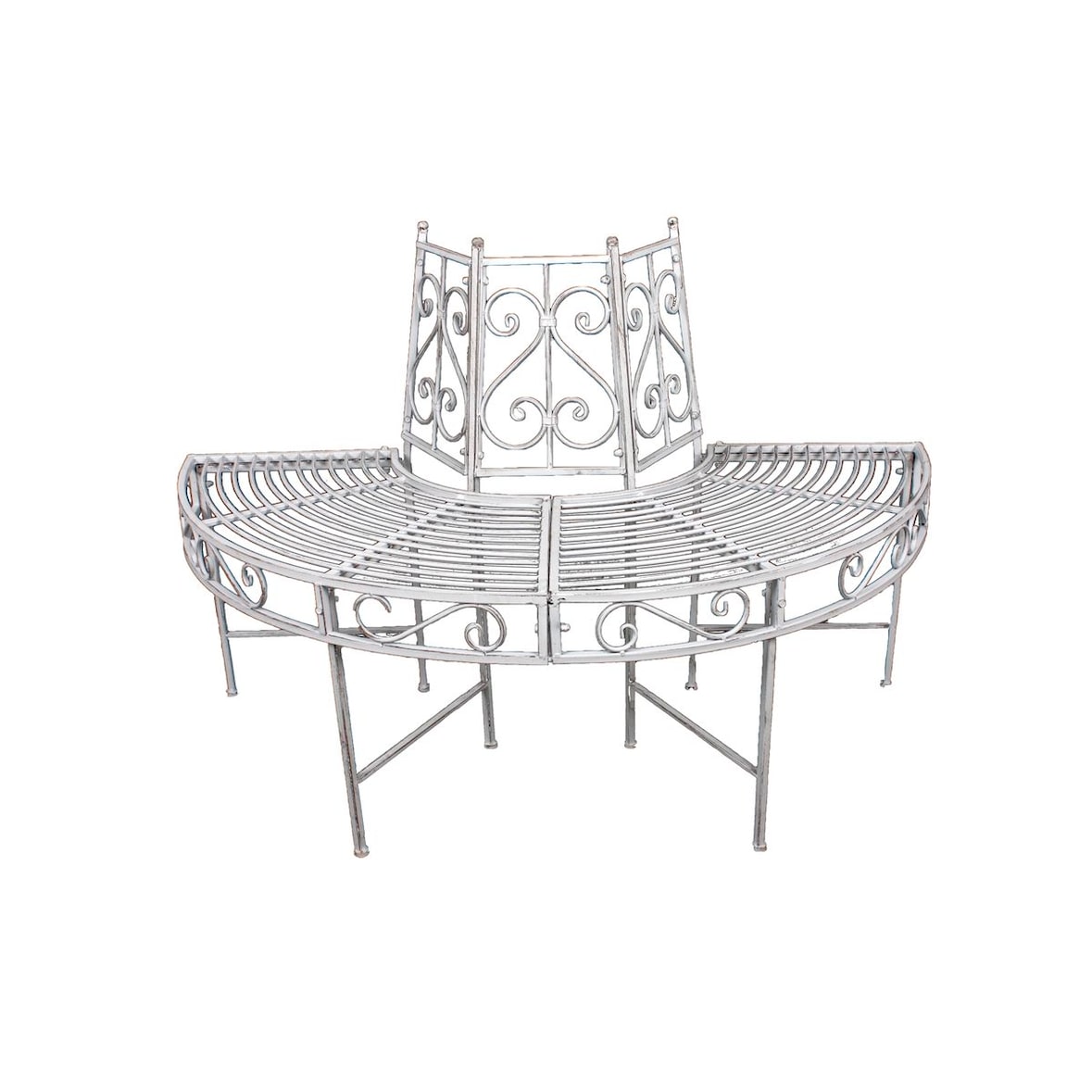 Baumbank Metallbank Gartenbank Bank Sitzbank Halbkreis Metall Antik-Weiß