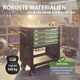 thumbnail of Werkstattwagen Profi Compact bestückt 85 x 68 x 46 cm Holzplatte 4 Schubladen Lochwand Ablage grün