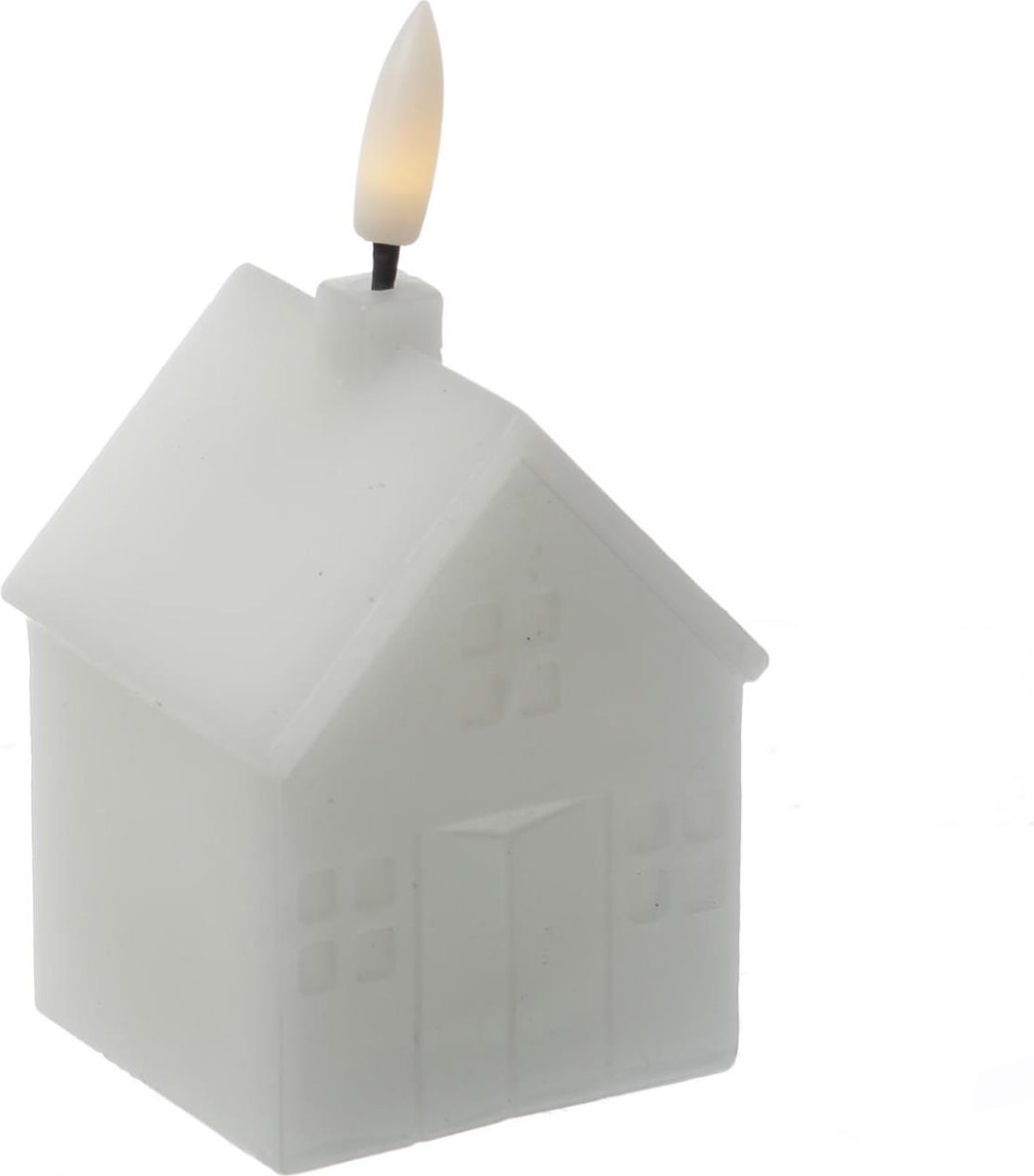 LED Kerze Haus Echtwachskerze in Hausform Lichthaus H: 11cm Timer weiß