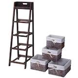 thumbnail of Estante escalera Goiana, estante con 4 cajones cesta 101x30cm, aspecto shabby, vintage ~ marrón