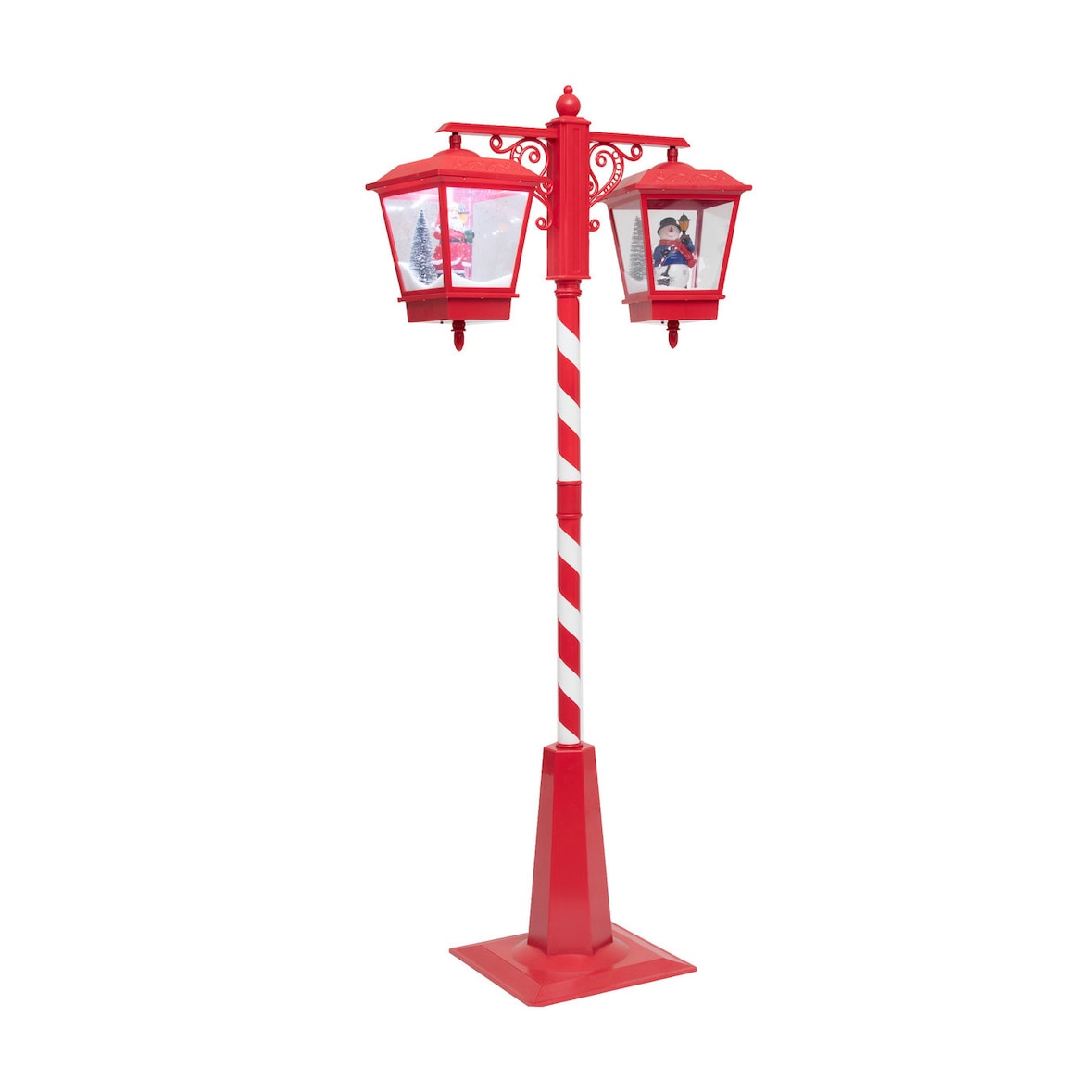 Lampadaire Rouge & Blanc 2 Lanternes lumineuses et musicales avec Père-Noël et Bonhomme de neige