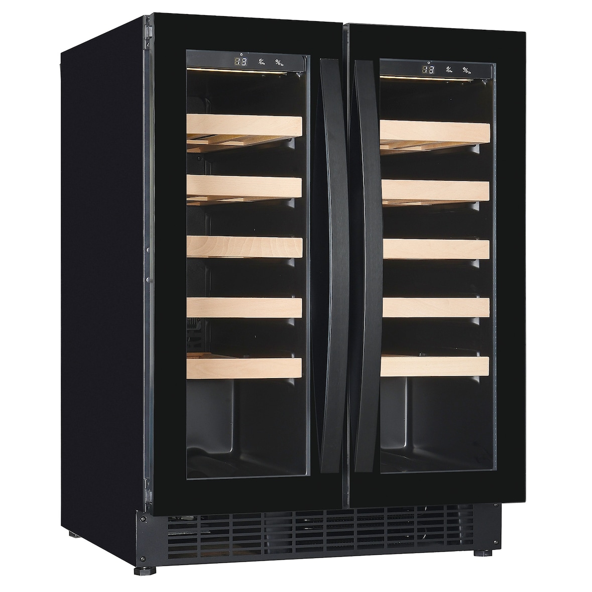 Weinkühlschrank VINCOOL für 40 Flaschen | 2x Glastür + LED & 1x Zone | 100 Ltr, HxBxT 82x59,5x57cm | +5/+20°C | Schwarz | + CHEFGASTRO Geschirrtuch