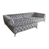 thumbnail of KAWOLA Sofa NARLA Ecksofa Chesterfield Stoff velvet silber Recamiere links