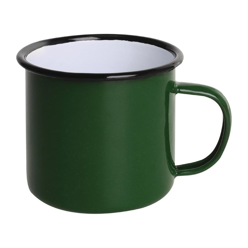 Juego de 6 tazas en acero esmaltado Olympia verde y negro 350ml. DC396