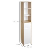 thumbnail of Armario Alto de Baño Mueble Columna con 1 Puerta 1 Cajón y 3 Estantes Balda Ajustable para Cocina Salón 32,6x30x171,2 cm Madera Natural y Blanco