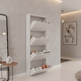 thumbnail of Scarpiera Slim In Metallo 4 Ante A Ribalta Ultra Sottile Salvaspazio Mobile Portascarpe Moderno Ingresso Camera Corridoio 138 x 50 x 15 Cm Bianco