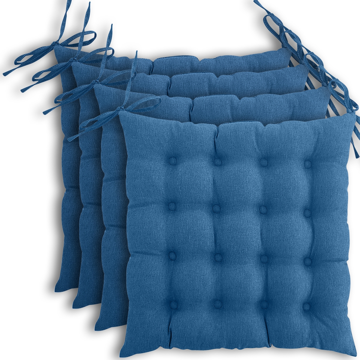 wometo 4er Set Sitzkissen Stuhlkissen 40x40 OEKO-TEX - türkis blau Sitzauflage Bank Polster Sitzpolster mit Bändern / Schleife, Indoor / Outdoor