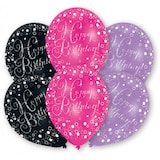 thumbnail of 6 Ballons Happy Birthday pink, lila, schwarz