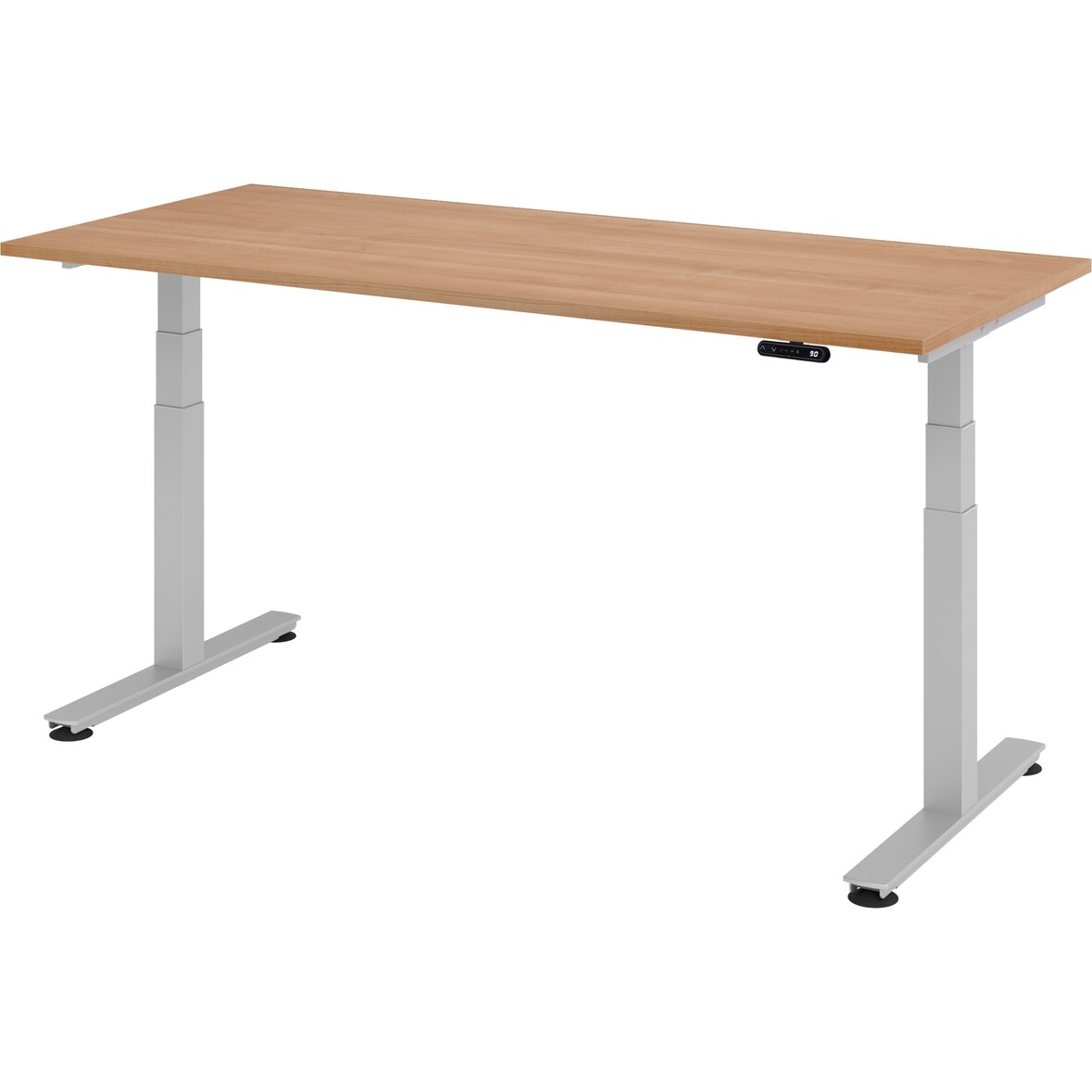 bümö elektrisch höhenverstellbarer Schreibtisch 180x80 cm in Nussbaum, Gestell silber - Schreibtisch höhenverstellbar elektrisch mit