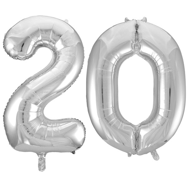XL Folienballon silber Zahl 20
