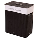 thumbnail of Cesto portabiancheria HWC-C21, Cassetta portabiancheria Cesto portabiancheria, bambù 2 scomparti 63x55x34cm 100l ~ nero