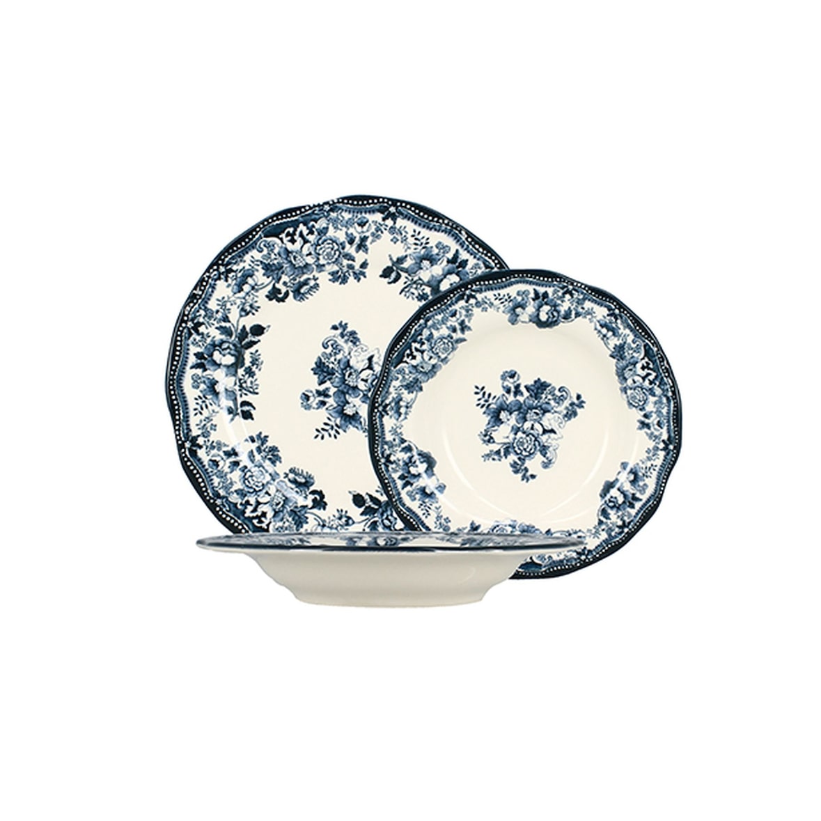 Novastyl - Lot 36 assiettes faustine en porcelaine blanche et bleue