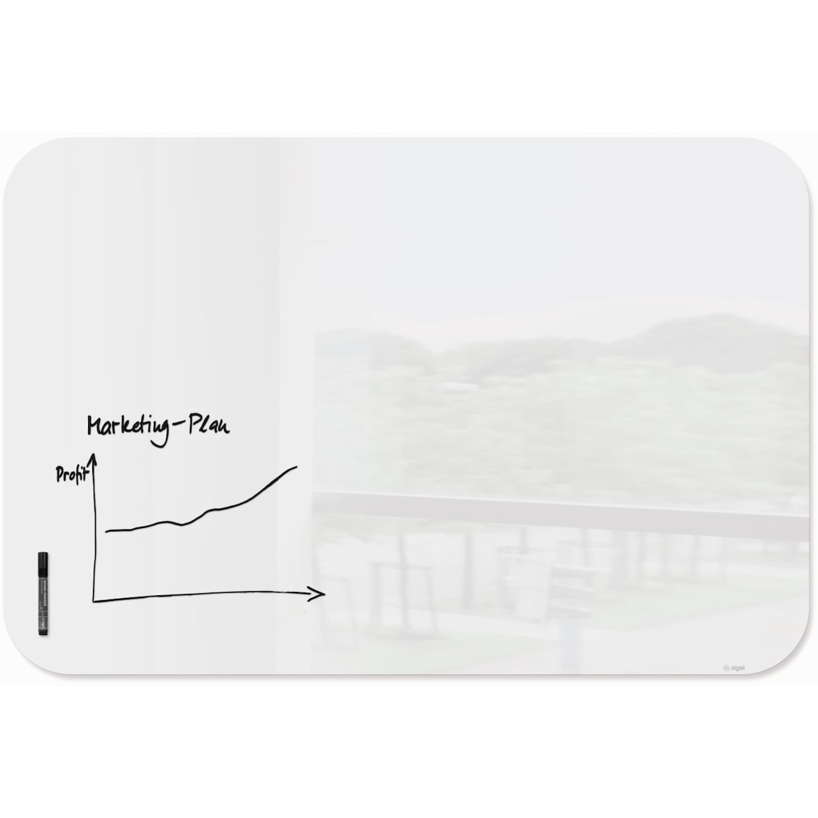 Glas-Whiteboard Artverum weiß abgerundete Ecken 1500x1000x10mm