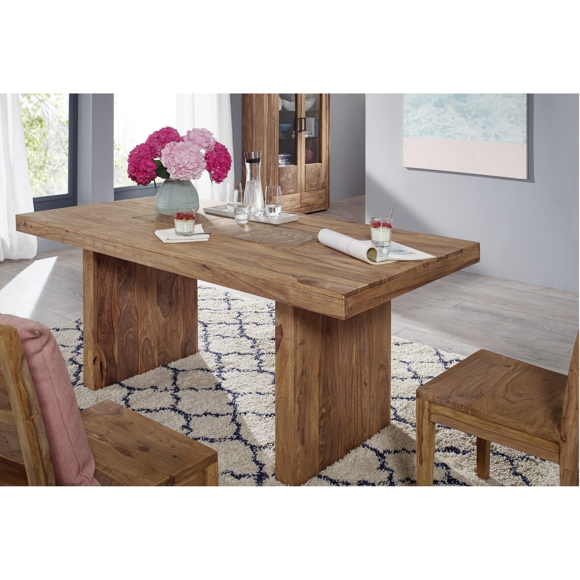 Esstisch massiv Akazie natur 200 x 100 Holzgestell NORA