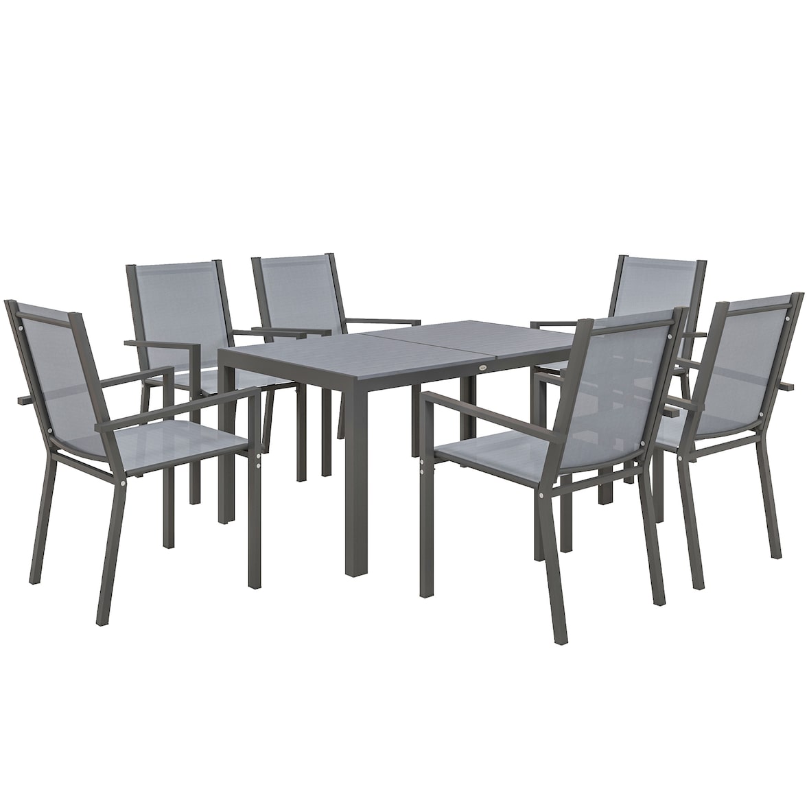 Outsunny conjunto de mesa y sillas jardín de 7 piezas, muebles de jardín exterior con 6 sillas apilables y marco de acero para terraza, patio, gris