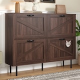 thumbnail of Schmaler Schuhschrank 28x120x92 cm mit 3 Klappen, Katzenspielzeug und Walnussfurnier für Stauraum und stilvolle Aufbewahrung