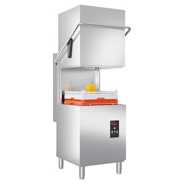 EASYLINE afwasmachine met afzuigkap incl. spoelglansmiddeldispenser, vaatwasmiddeldispenser en afvoerpomp, 400 V, WD 675 x 675 x 1420 mm