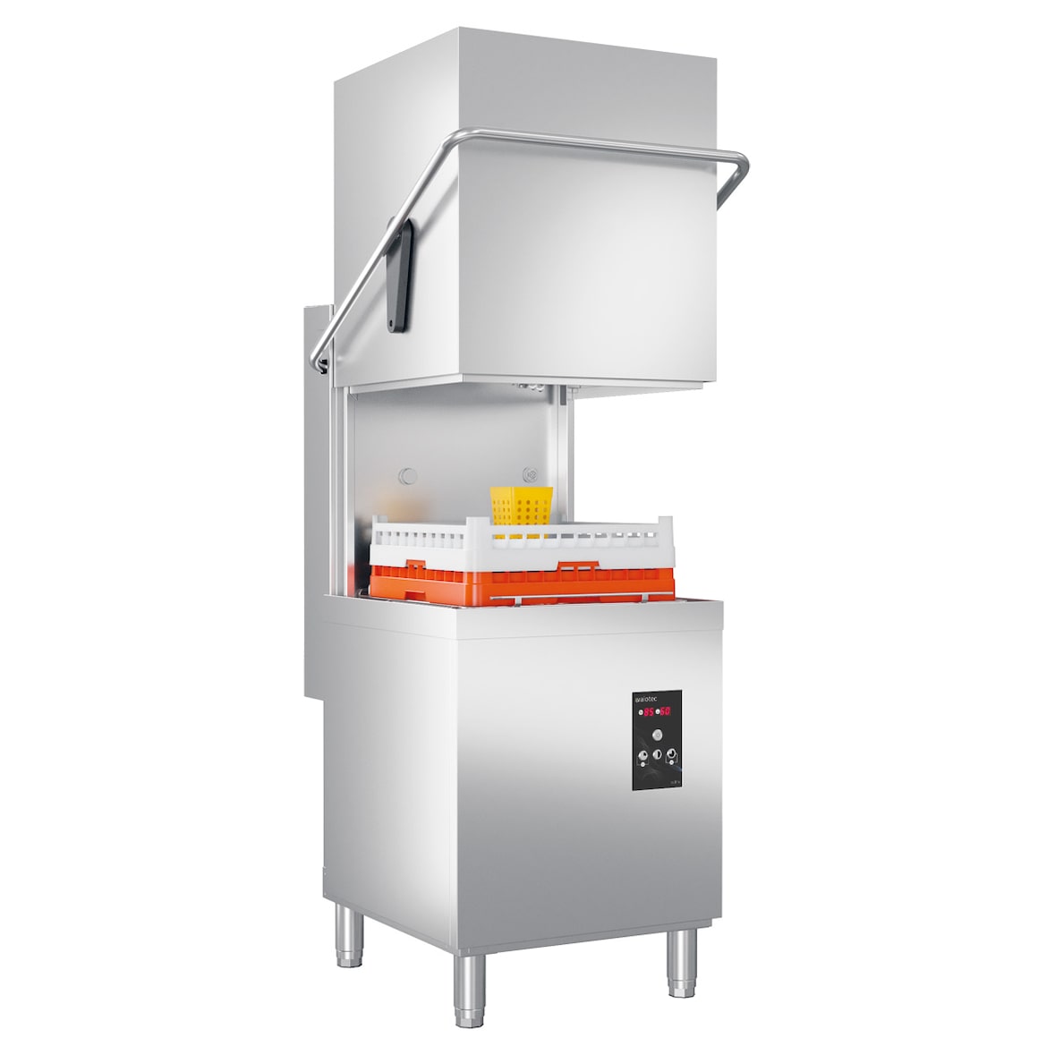 EASYLINE afwasmachine met afzuigkap incl. spoelglansmiddeldispenser, vaatwasmiddeldispenser en afvoerpomp, 400 V, WD 675 x 675 x 1420 mm