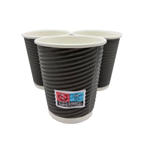 500 Kaffeebecher Coffee to go 200ml doppelwandig Ø 80x91mm schwarz geriffelt