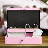 thumbnail of Relaxdays Geldkassette abschließbar, Münzzählbrett & 4 Scheinfächer, Geldkasse Eisen, HxBxT: 8,5 x 30,5 x 24,5 cm, pink