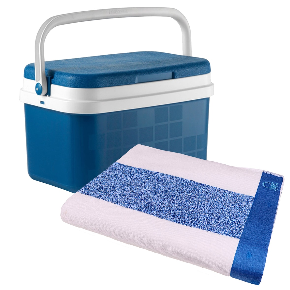 CAMPOS - 16L blauwe koeler met 90x160cm 450gsm 100% katoenen badstof handdoek in blauw