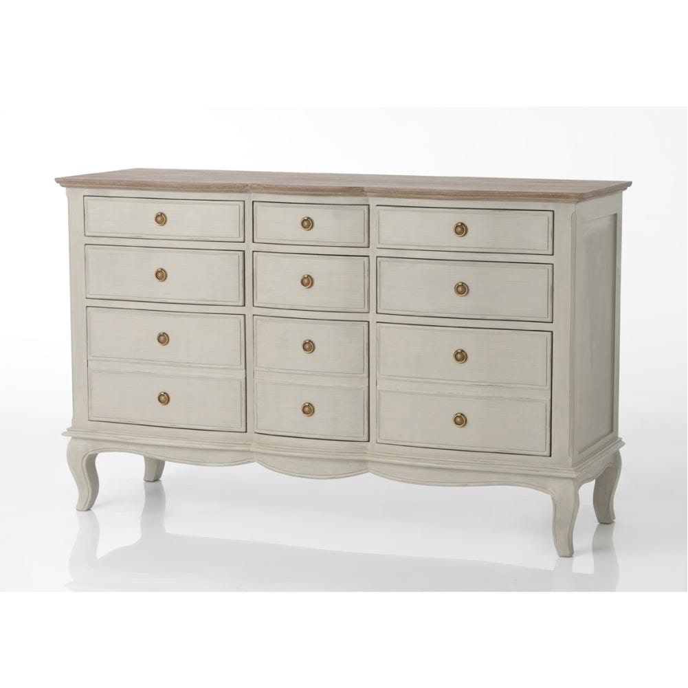 Kommode mit 9 Schubladen beige Maddy - Weiß Holz Amadeus 140x45 cm