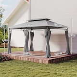 thumbnail of Outsunny cenador para jardín 4x3 m pérgola de jardín gazebo con doble techo paredes laterales resistente al agua carpa para exterior terraza gris