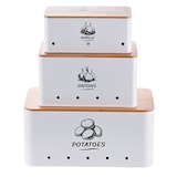 thumbnail of Relaxdays Aufbewahrungsbox 3er Set, Kartoffeln, Zwiebeln, Knoblauch, Gemüsebox Deckel, Vorratsdose Küche, Metall, weiß