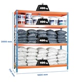 thumbnail of SimonRack Industrieregal, 2000x1800x750 mm, 400 kg am Biegepunkt, 4 Holzböden, Garagenregal, Blau/Orange/Holz- Ecoforte