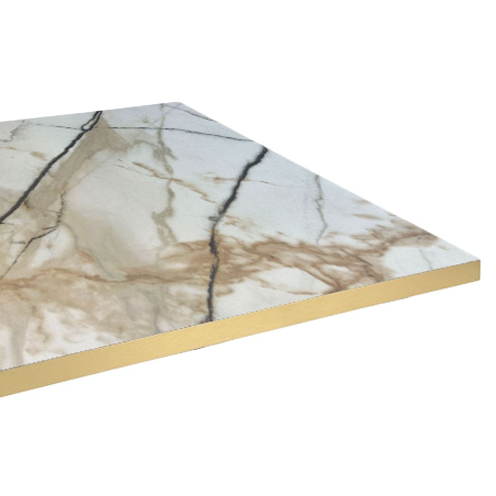 Restootab - Plateau 90x90 decor marbre calcuta chants laiton