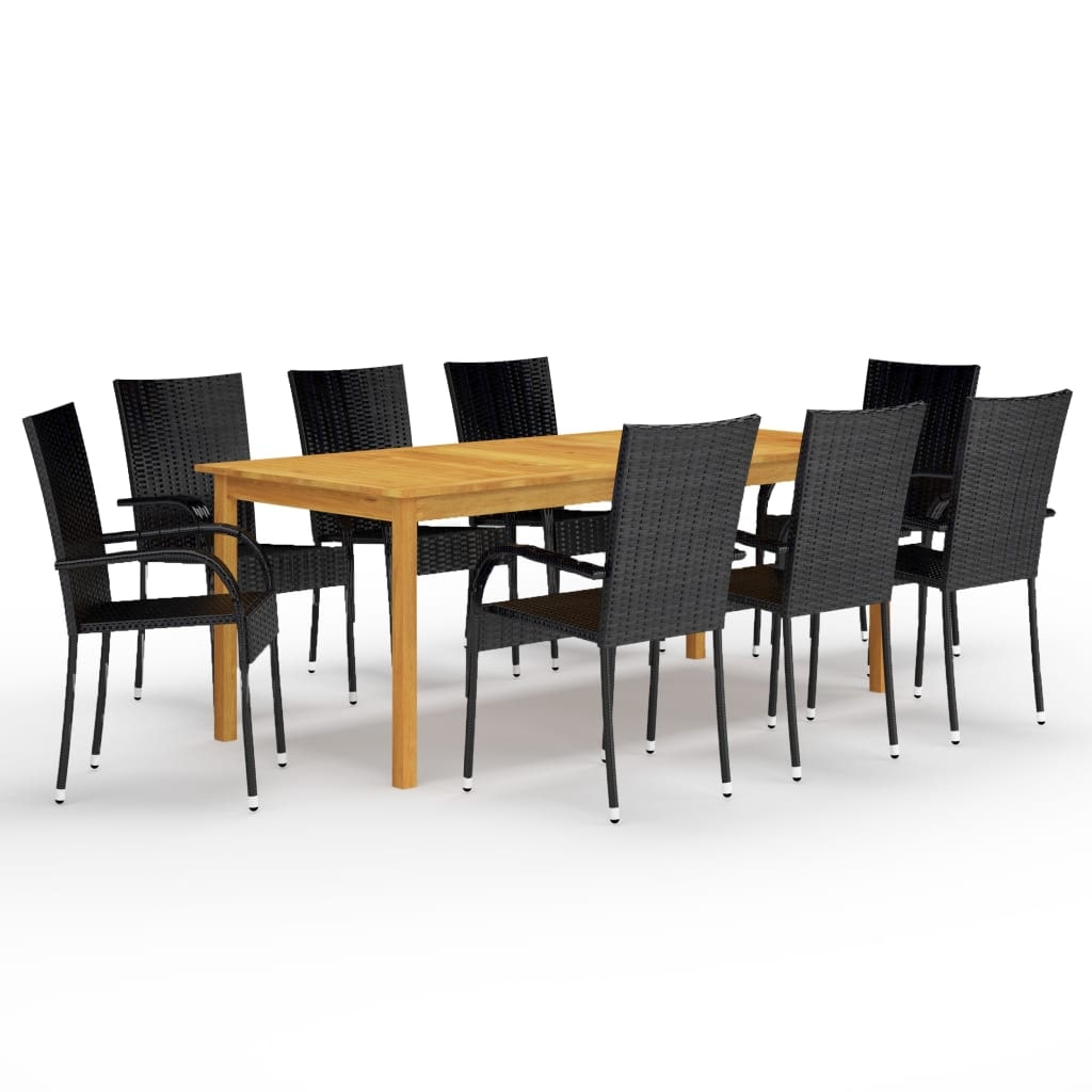 Helloshop26 - Juego de comedor para jardín exterior negro de 9 piezas 02_0014121