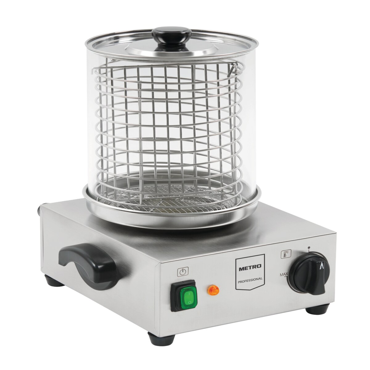 METRO PROFESSIONAL Hot-Dog-Maschine GHM1002, Edelstahl/Glas, Ø 20 x 40 cm, 800 W, mit Wasserstandsanzeige, silber