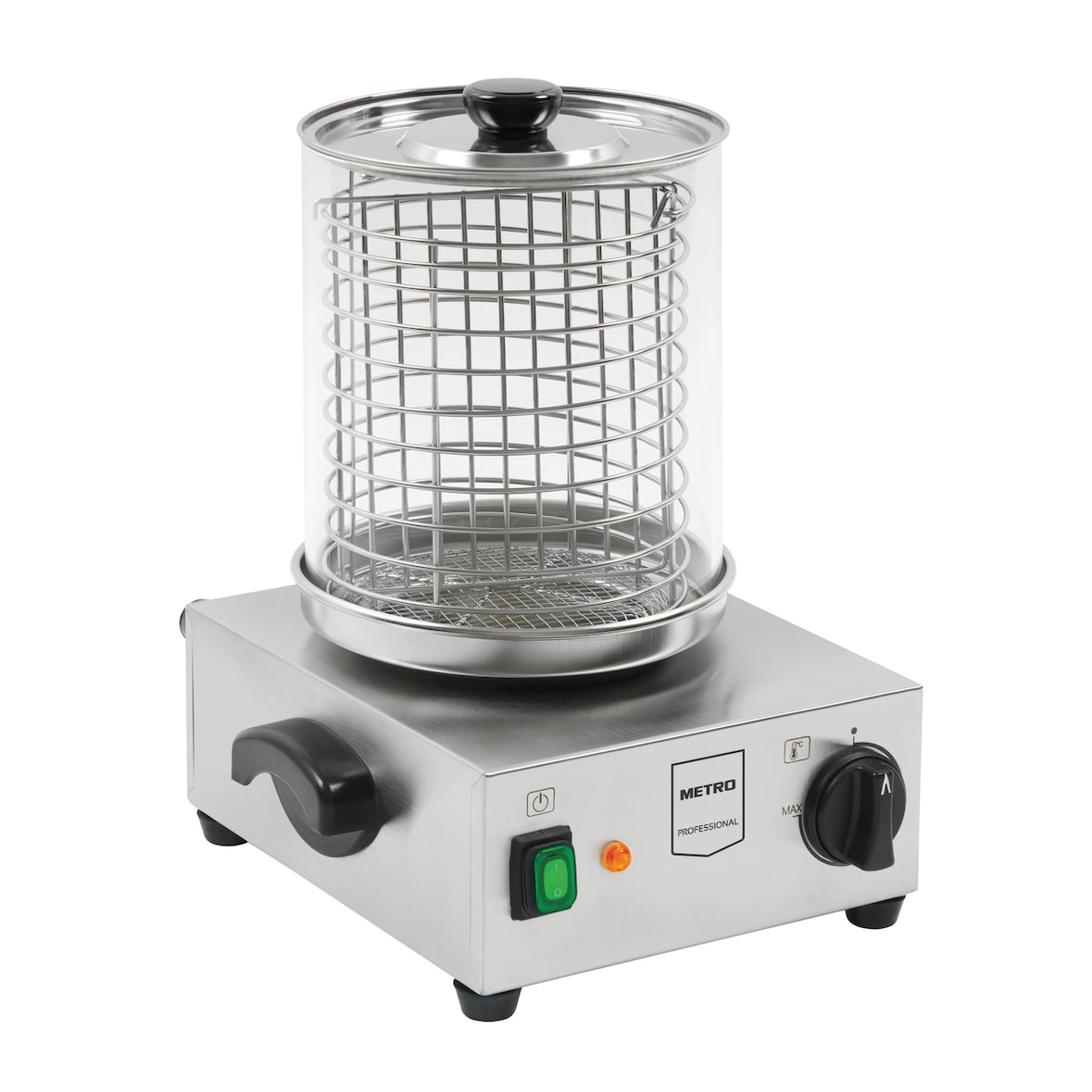 METRO PROFESSIONAL Macchina per hot dog GHM1002, acciaio inox/vetro, Ø 20 x 40 cm, 800 W, con indicatore di livello dell'acqua, argento