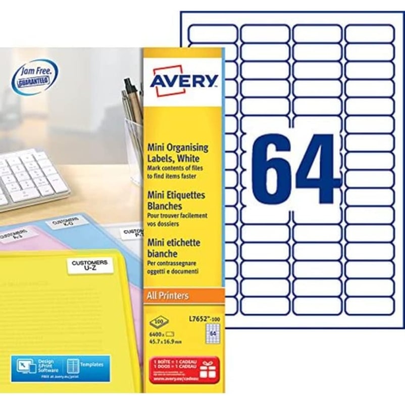 6400 mini étiquettes blanches, format 45,7 x 16,9 mm (100 feuilles A4 / cdt)