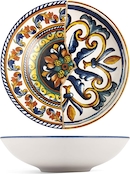 H&H Capri Set Di 6 Piatti Fondi In Stoneware – Decoro Mediterraneo Grigio E Arancione, Lavabili In Microonde E Lavastoviglie