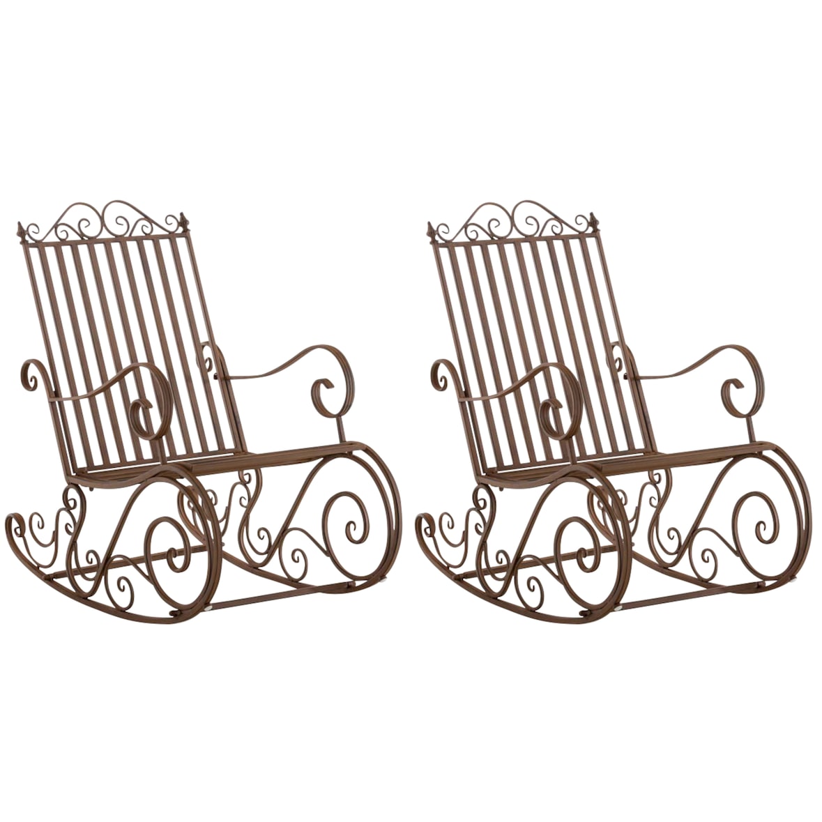 Lot de 2 Fauteuils à bascule d'extérieur Smilla en fer forgé Marron