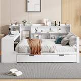 thumbnail of Schlafsofa 140x200 cm aus Massivholz mit ausziehbarem Bett, Schreibtisch, Regalen, Schubladen und Steckdose – multifunktionales Möbel Weiß