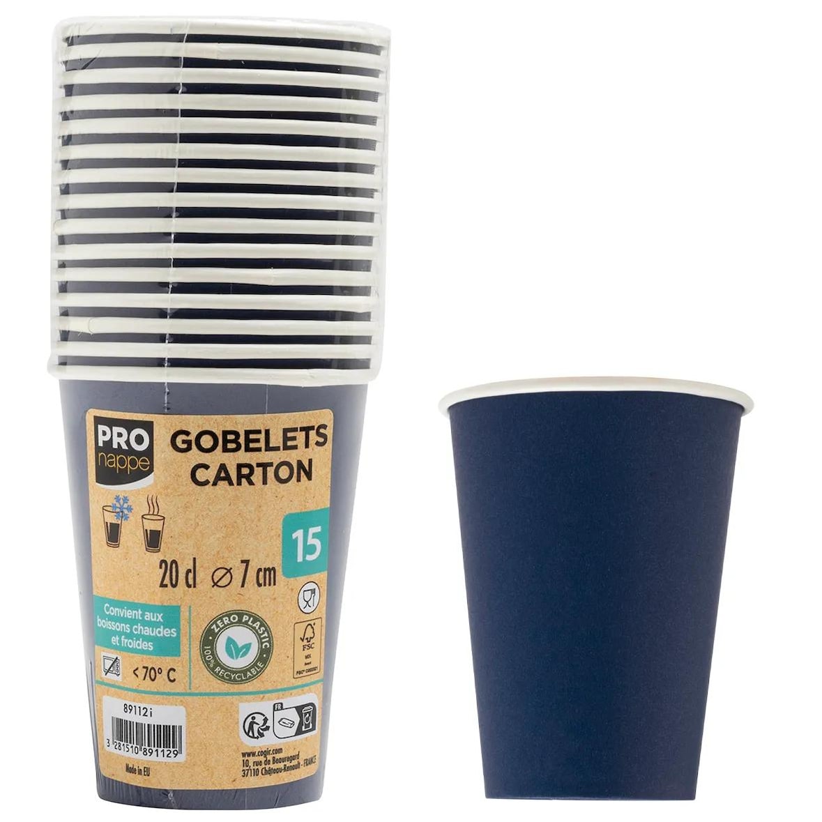 Pronappe 89112I 20x 15 Pappbecher, 20 cl - Marineblau