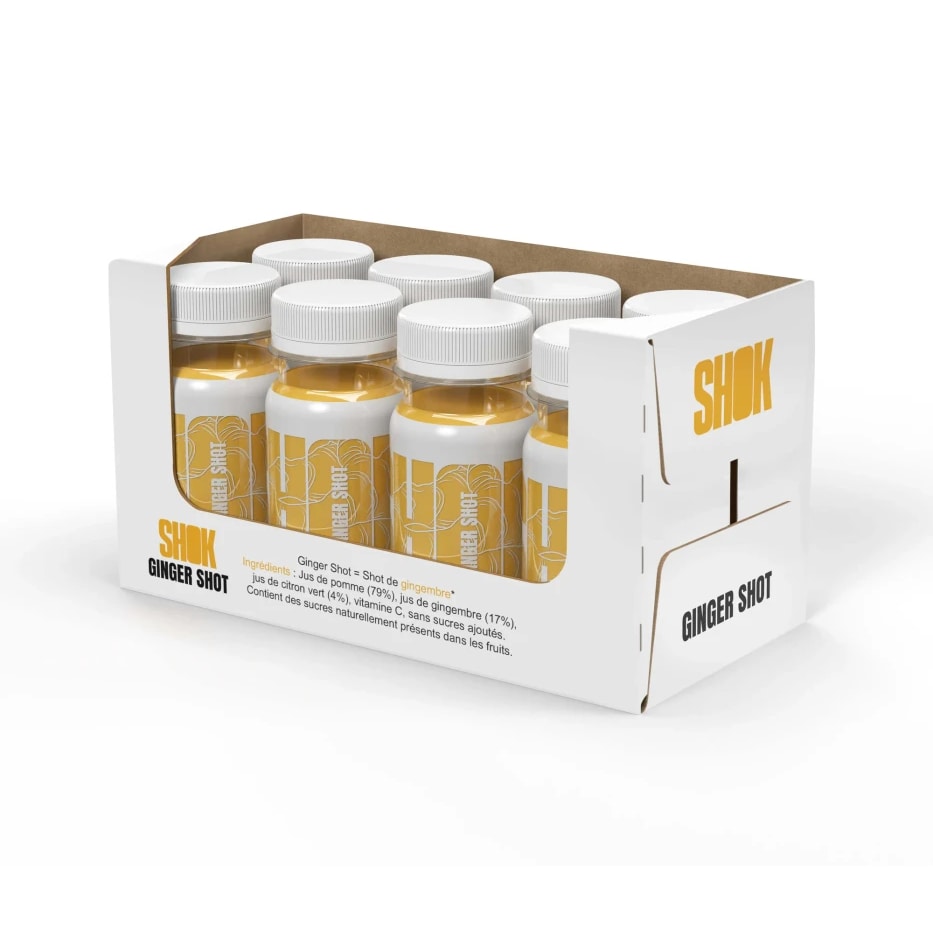 SHOK – Shot XXL Gingembre 100 % Naturel – Goût Intense & Effet Coup de Fouet – Booster Immunité & Énergie – Sans Sucre Ajouté – 100 ml X 8