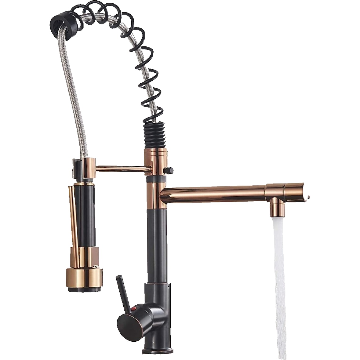 Björn | Keuken zwart rosé goud gastronomisch | Twee douches | Professionele roestvrijstalen keukenkraan | Restaurant met dubbele spoelbak