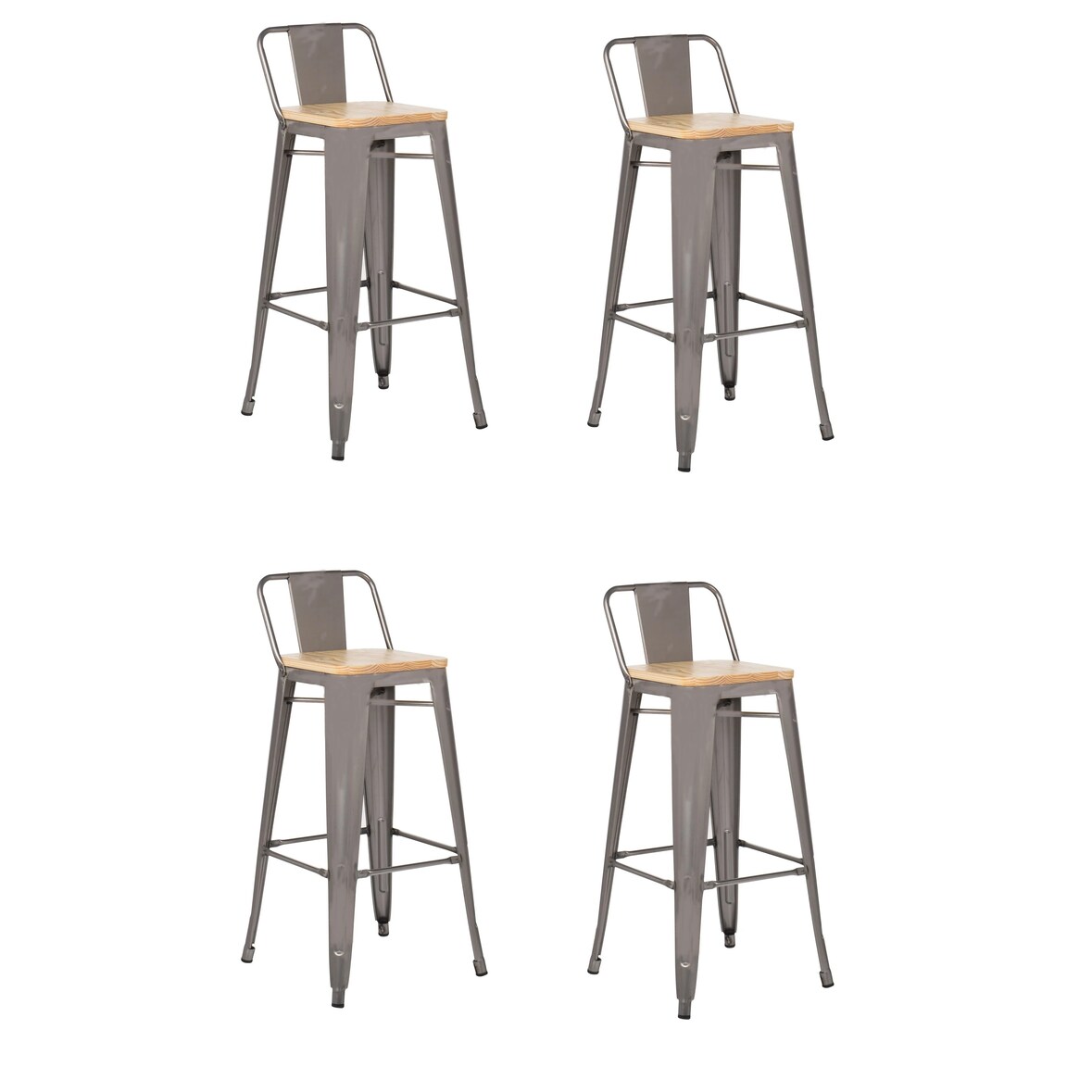 Sgabelli in Metallo Stile Industriale per Casa Bar Ristoranti Pizzerie con seduta in legno Chiaro. Set 4 sgabelli Colore GRIGIO ALLUMINIO
