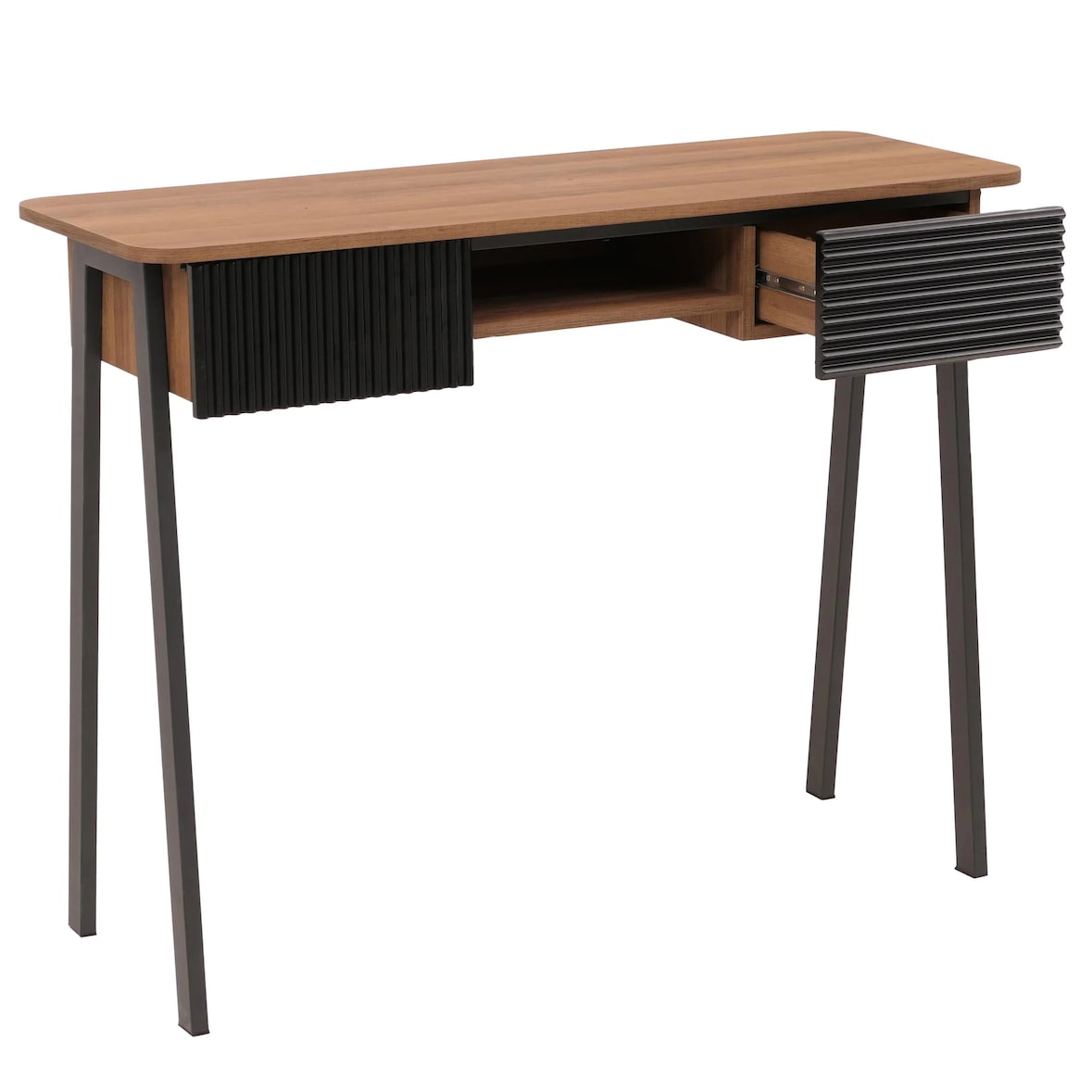 Décoshop26 - Konsolentisch mit 2 Schubladen und offenem Fach strukturierte Fronten 88 x 110 x 40 cm naturfarben 04_0009203