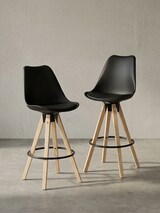 thumbnail of 2er Set Barhocker LIMA Schwarz Retro Design Kunstleder Holz mit Lehne, Design Barstuhl Retro Skandinavisch 2 Stück, Tresenhocker Sitzhöhe 77