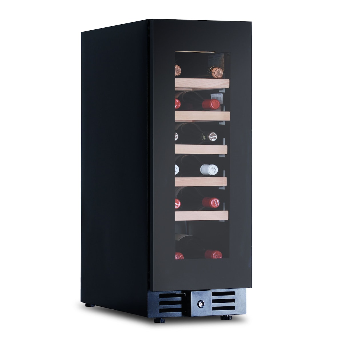 Frigo vini ventilato. 18 bottiglie. Porta vetro fumé. Luci led. Termometro digitale. Mensole in legno. Modello CW20G1TB