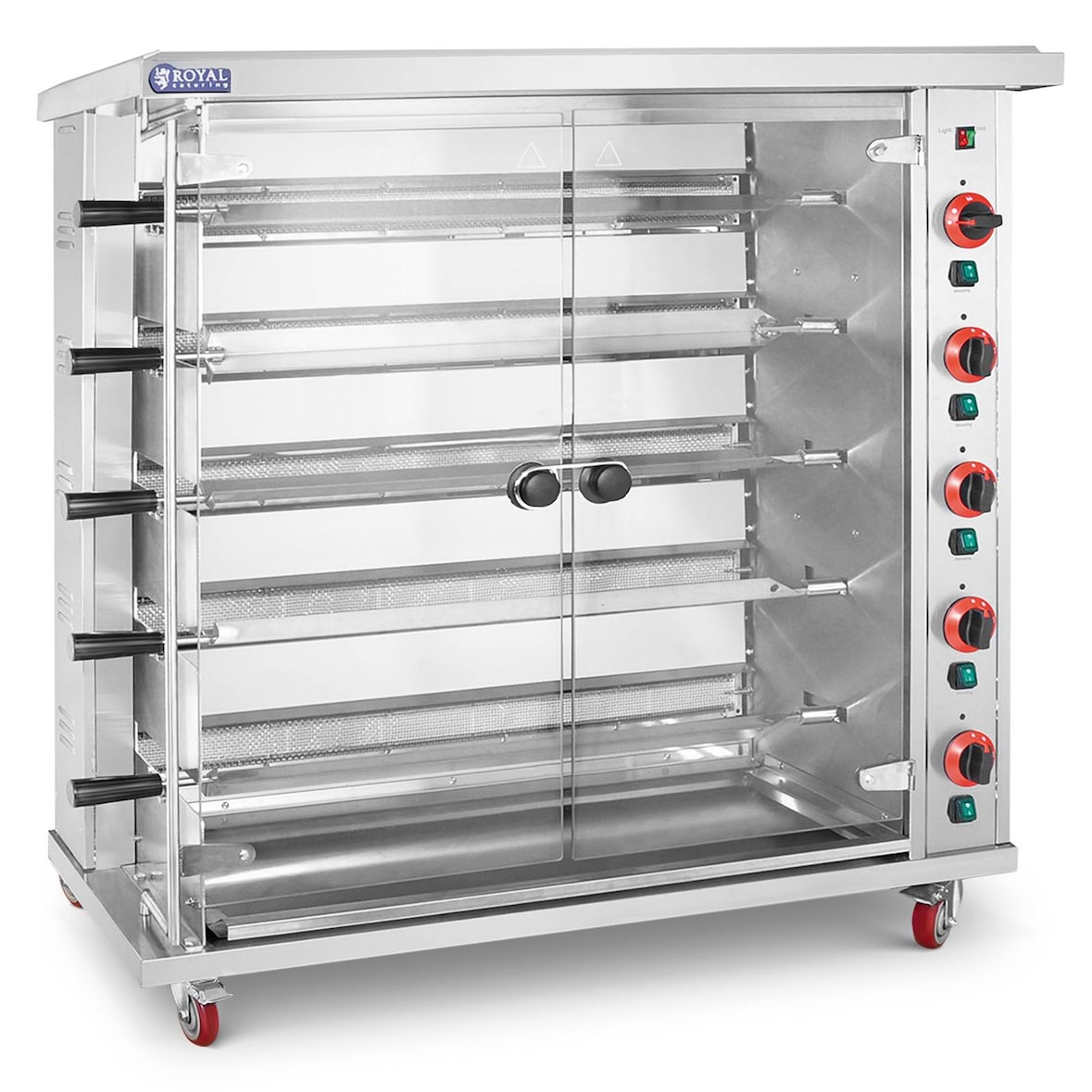Royal Catering - Royal Catering Rôtissoire poulet - à gaz - 5 broches - avec éclairage et roues Rôtissoire professionnelle Broche à poulet