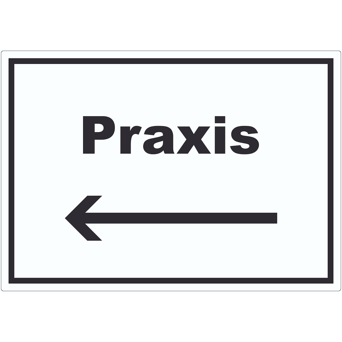 Praxis Aufkleber mit Text und Richtungspfeil links Arzt Gesundheit waagerecht A1 (594x841mm)