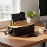 thumbnail of Relaxdays Kabelbox, für 2 Steckdosenleisten, Kunststoff, Bambus, HBT: 16x30x13 cm, Tablet- & Handyhalter, natur/schwarz